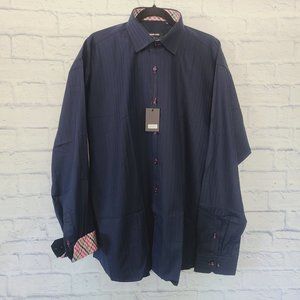 Jared Lang Mens Luxury Dress Shirt Size 18 Navy Blue Flip Cuff NWT *size